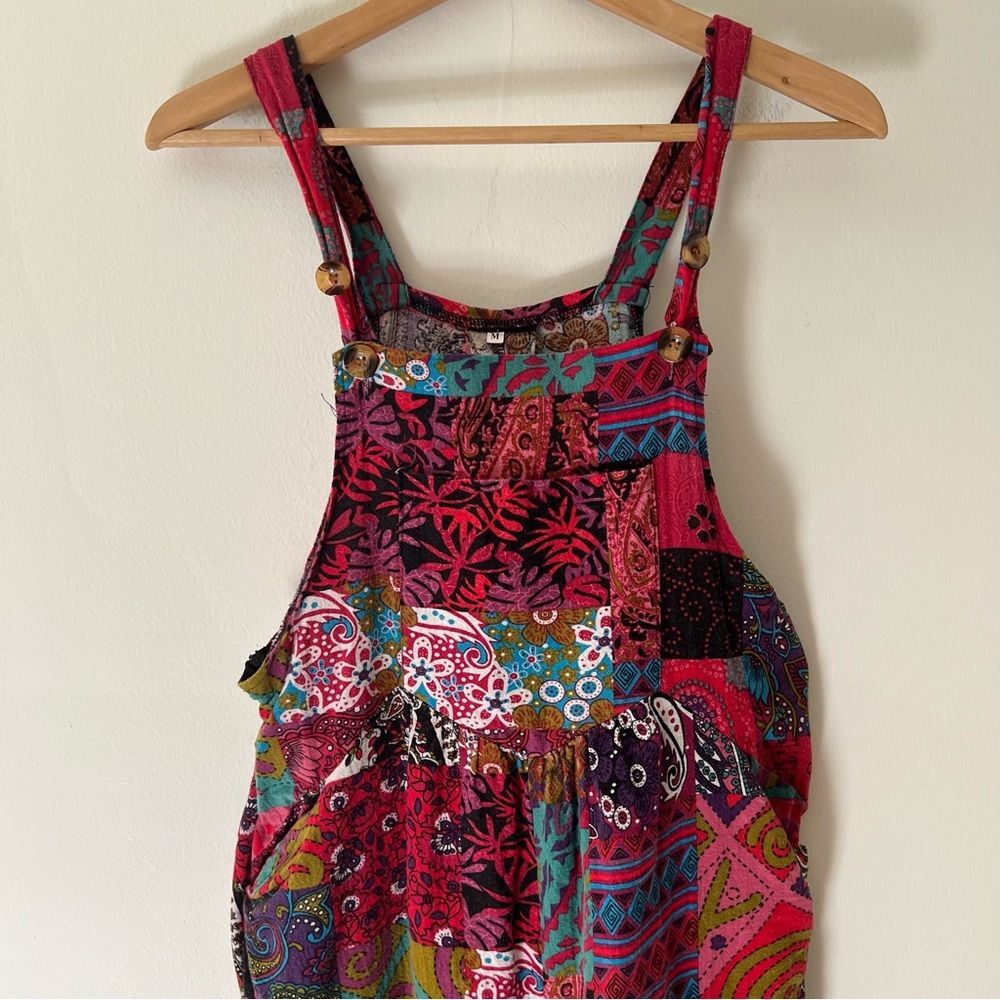 Patchwork Print Overalls Size Small Pockets Wide Leg Boho Festival Hippie - Picture 3 of 9
